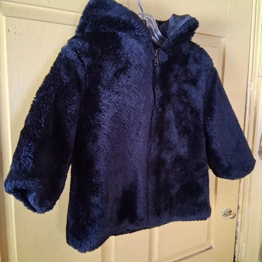 Rothschild Kids Black Plush Faux Fur Zip Up Hooded Jacket Size 2T